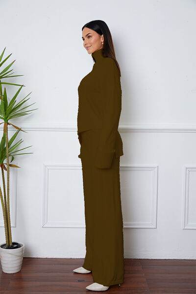 Turtleneck Dropped Shoulder Top and Pants Sweater Set for a perfect OOTD – dress to impress outfits from Amexza