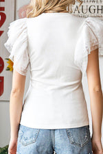Ruffled Round Neck Cap Sleeve Blouse - Amexza