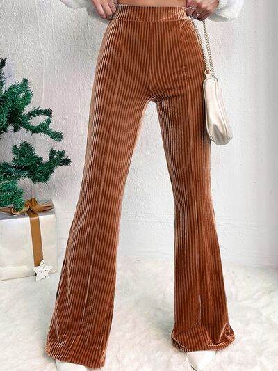 Ribbed High Waist Bootcut Pants - Amexza