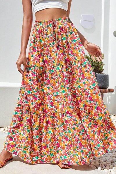 Printed Elastic Waist Maxi Skirt Floral for a perfect OOTD – dress to impress outfits from Amexza