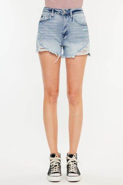 Kancan Distressed High Waist Denim Shorts with Pockets for a perfect OOTD – dress to impress outfits from Amexza