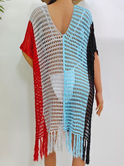 Fringe Color Block Scoop Neck Cover Up for a perfect OOTD – dress to impress outfits from Amexza