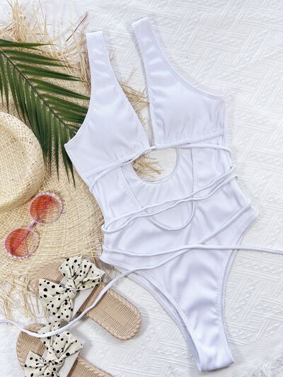 Ribbed Lace Up One-Piece Swimsuit for a perfect OOTD – dress to impress outfits from Amexza