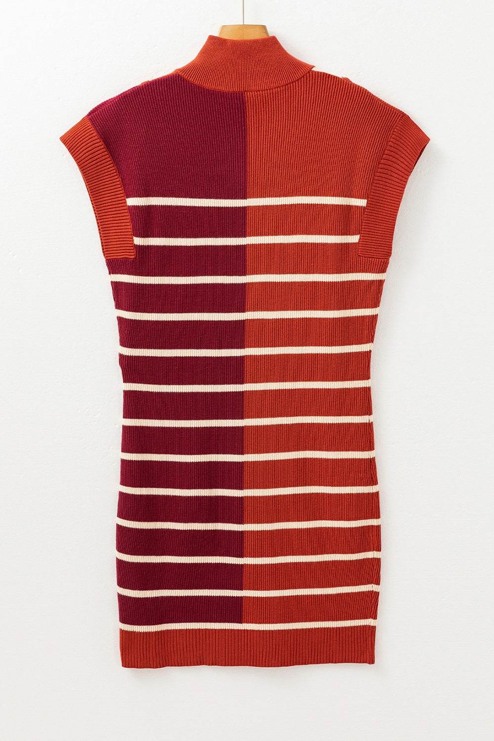 Striped Quarter Zip Cap Sleeve Sweater Dress - Amexza