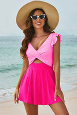 Cutout V-Neck Cap Sleeve One-Piece Swimwear for a perfect OOTD – dress to impress outfits from Amexza