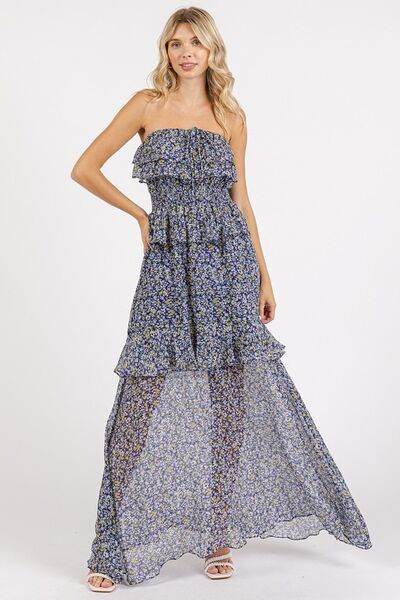 Mittoshop Ruffled Smocked Floral Halter Neck Maxi Dress Dark Navy for a perfect OOTD – dress to impress outfits from Amexza
