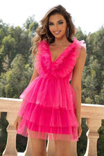 Ruffled V-Neck Sleeveless Mesh Dress for a perfect OOTD – dress to impress outfits from Amexza