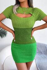 Color Block Cutout Short Sleeve Sweater Dress Green for a perfect OOTD – dress to impress outfits from Amexza
