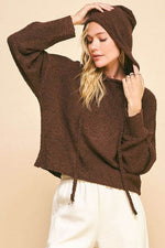 Davi & Dani Drop Shoulder Long Sleeve Hooded Sweater Chocolate for a perfect OOTD – dress to impress outfits from Amexza