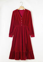 Ruffle Hem Slit V-Neck Long Sleeve Dress for a perfect OOTD – dress to impress outfits from Amexza