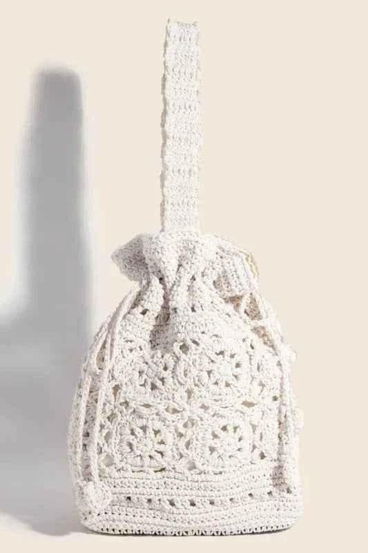 Fame Intricate Braided Single Strap Drawstring Bag Ivory One Size for a perfect OOTD – dress to impress outfits from Amexza