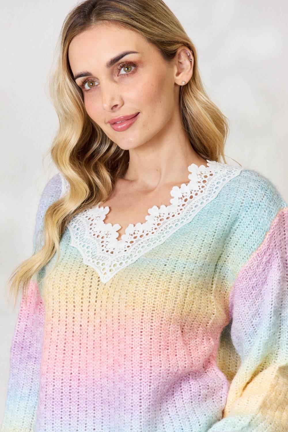 BiBi Rainbow Gradient Crochet Deetail Sweater for a perfect OOTD – dress to impress outfits from Amexza