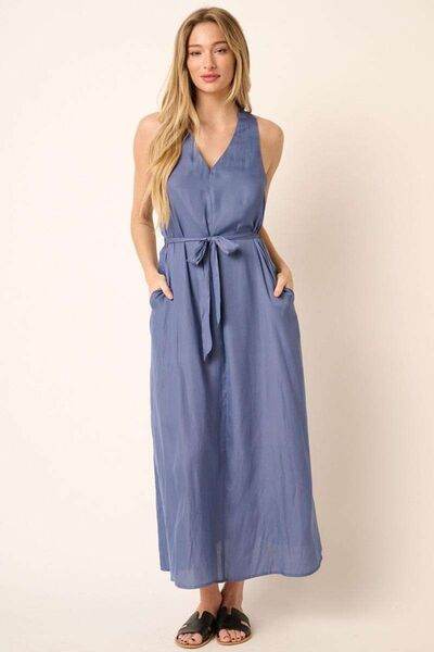 Mittoshop Cross Back Belted V Neck Tank Maxi Dress for a perfect OOTD – dress to impress outfits from Amexza