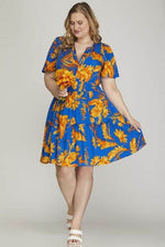She + Sky Full Size Printed Notched Short Sleeve Frill Tiered Dress Plus Size for a perfect OOTD – dress to impress outfits from Amexza