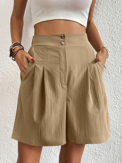 High Waist Shorts with Pockets Khaki for a perfect OOTD – dress to impress outfits from Amexza