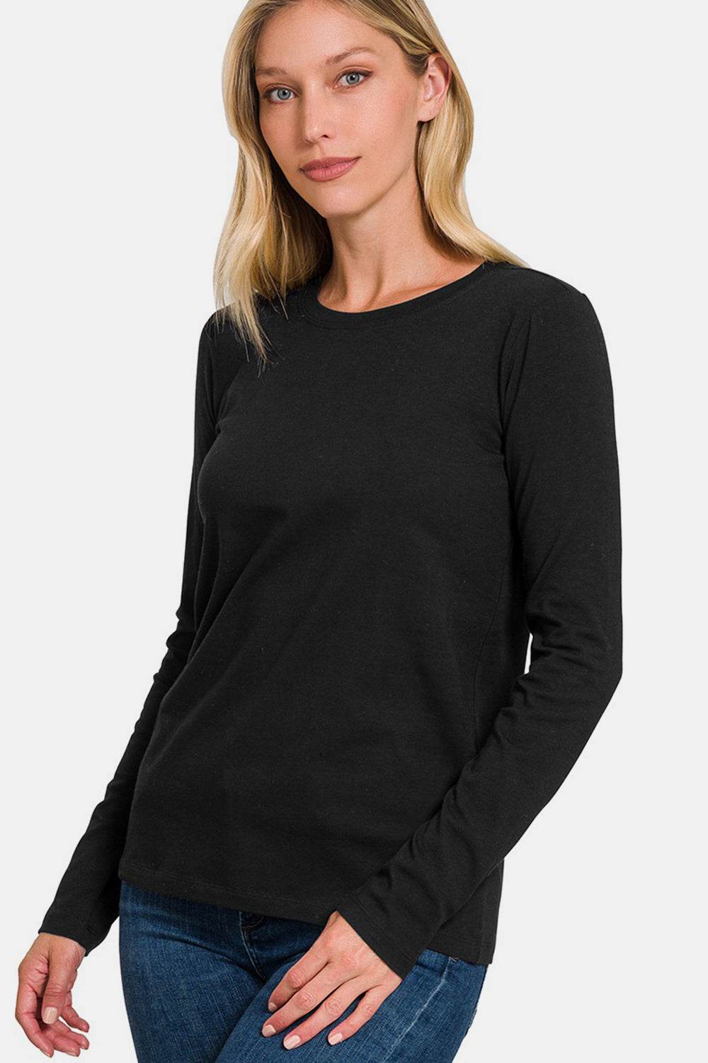 Zenana Full Size Solid Color Round Neck Long Sleeve T-Shirt for a perfect OOTD – dress to impress outfits from Amexza