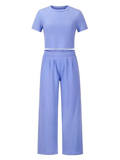 Round Neck Short Sleeve Top and Pocketed Pants Set for a perfect OOTD – dress to impress outfits from Amexza