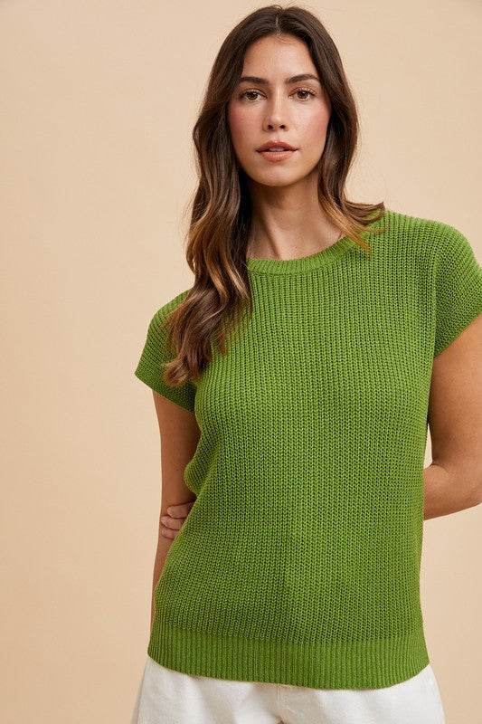 Annie Wear Round Neck Short Sleeve Sweater - Amexza