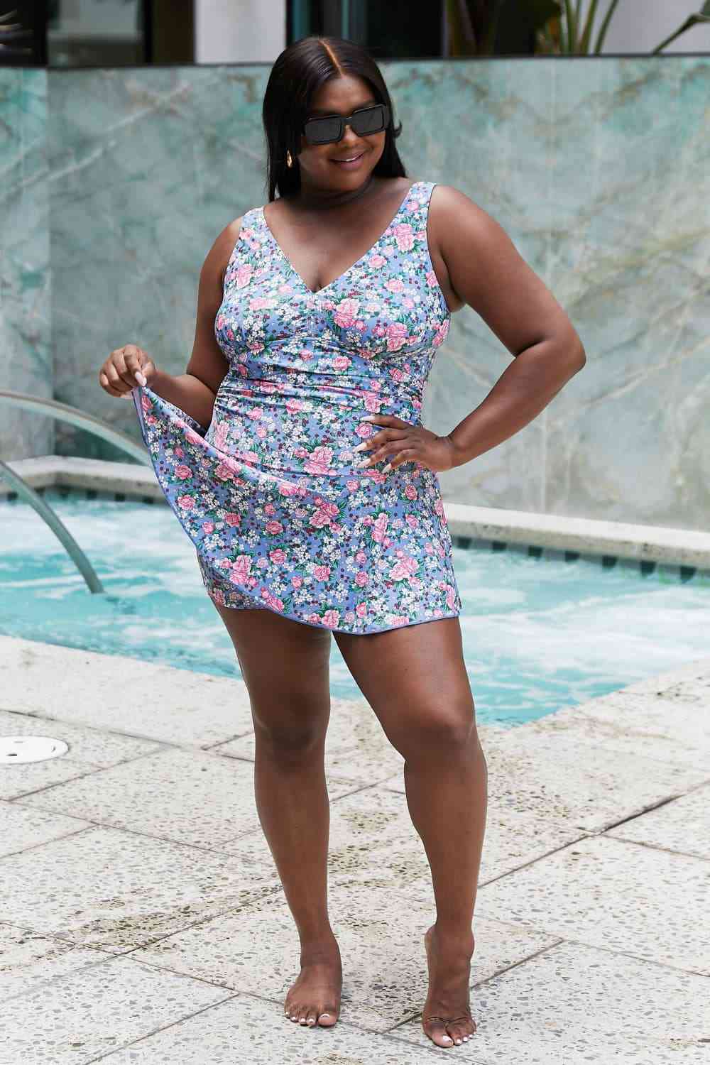 Marina West Swim Full Size Clear Waters Swim Dress in Rose Sky for a perfect OOTD – dress to impress outfits from Amexza