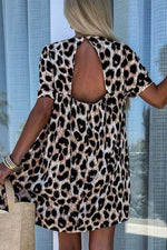 Cutout Back Leopard V-Neck Short Sleeve Mini Dress for a perfect OOTD – dress to impress outfits from Amexza