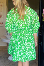 Printed Puff Half Sleeve V Neck Babydoll Dress for a perfect OOTD – dress to impress outfits from Amexza