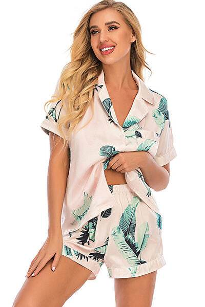 Printed Button Up Short Sleeve Top and Shorts Lounge Set for a perfect OOTD – dress to impress outfits from Amexza