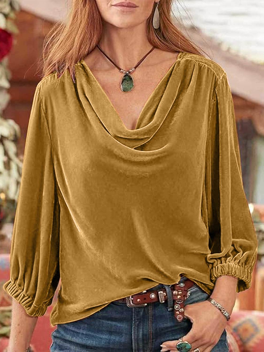 Cowl Neck Three-Quarter Sleeve Top for a perfect OOTD – dress to impress outfits from Amexza