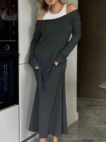 Contrast Long Sleeve Maxi Dress