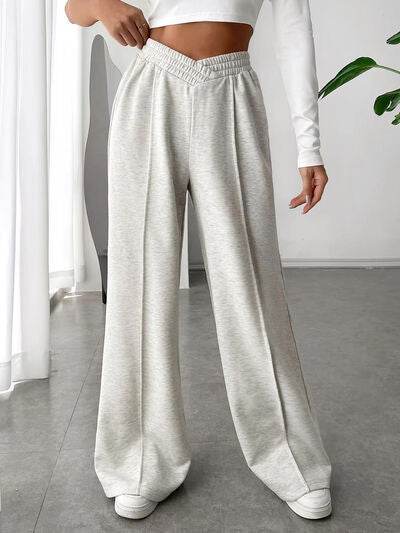 Elastic Waist Wide Leg Pants Light Gray for a perfect OOTD – dress to impress outfits from Amexza