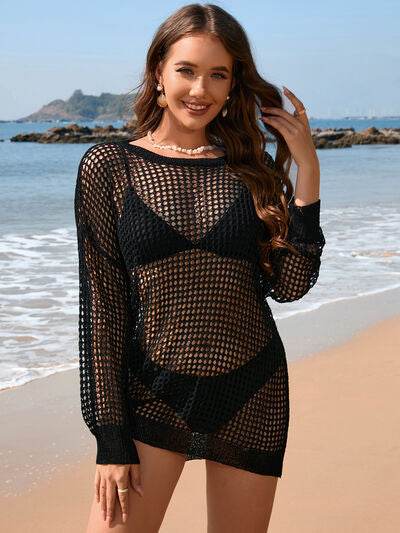 Backless Boat Neck Long Sleeve Cover Up Black for a perfect OOTD – dress to impress outfits from Amexza