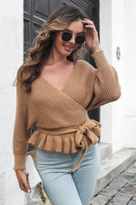 Tie Waist Ruffle Hem Sweater for a perfect OOTD – dress to impress outfits from Amexza