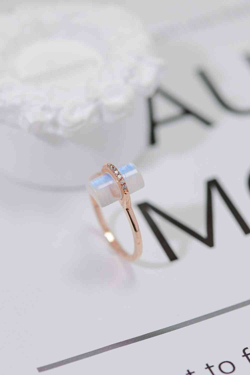 Natural Moonstone Platinum-Plated Ring for a perfect OOTD – dress to impress outfits from Amexza