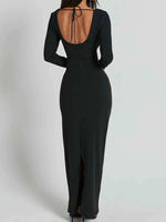 Contrast Trim Long Sleeve Bodycon Maxi Dress
