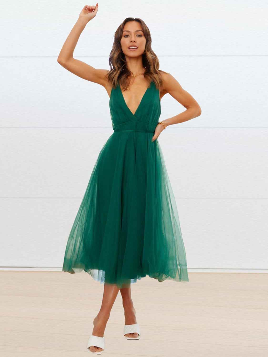 Backless Crisscross Sleeveless Midi Dress Dark Green for a perfect OOTD – dress to impress outfits from Amexza