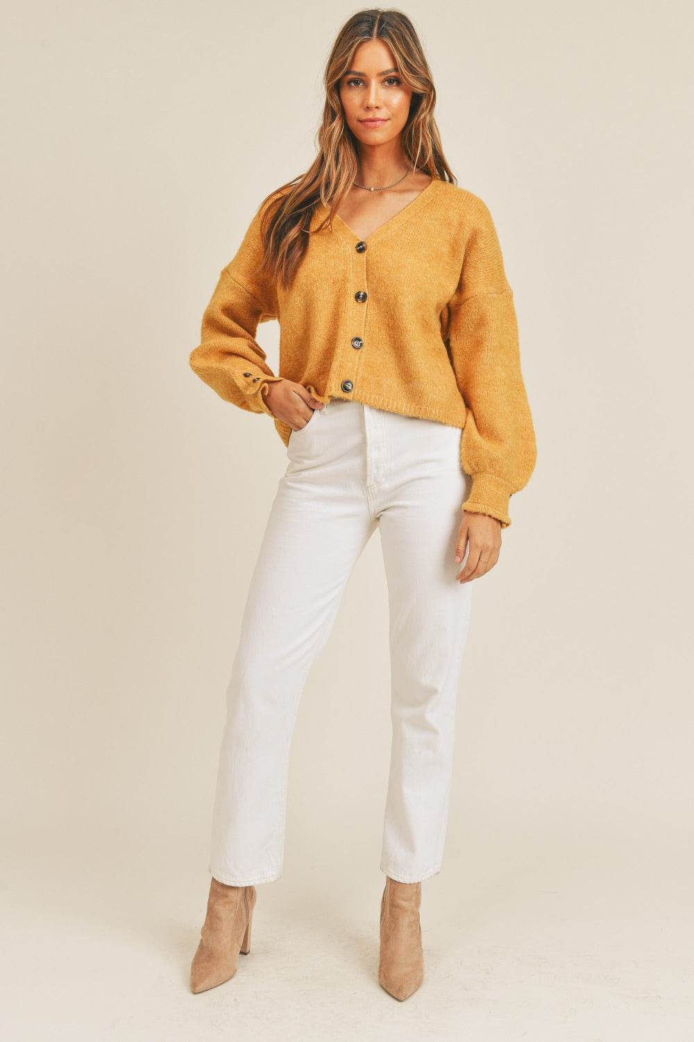 MABLE Long Sleeve Button Down Sweater Cardigan - Amexza