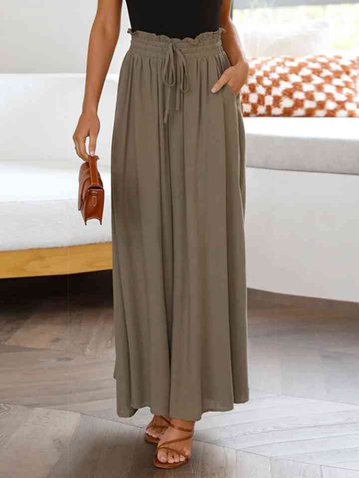 Drawstring Waist Wide Leg Pants Mocha for a perfect OOTD – dress to impress outfits from Amexza