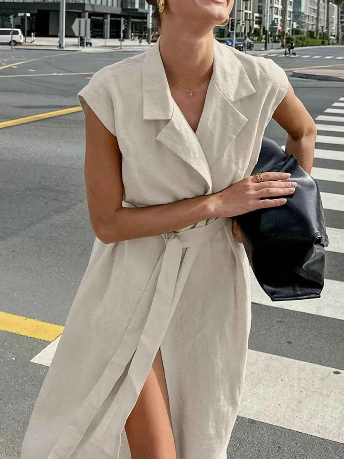 Tie Waist Cap Sleeve Maxi Dress