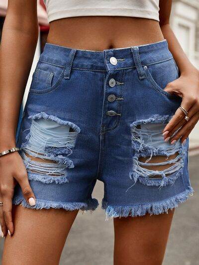 Distressed Raw Hem Denim Shorts Navy for a perfect OOTD – dress to impress outfits from Amexza