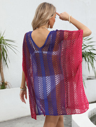 Openwork Contrast V-Neck Cover-Up for a perfect OOTD – dress to impress outfits from Amexza