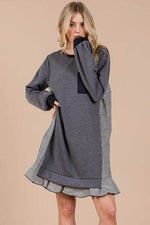 Ces Femme Striped Patchwork Round Neck Terry Sweatshirt Dress for a perfect OOTD – dress to impress outfits from Amexza