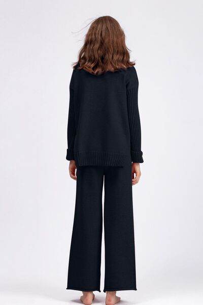 Basic Bae High- Low Turtleneck Long Sleeve Top and Pants Sweater Set for a perfect OOTD – dress to impress outfits from Amexza