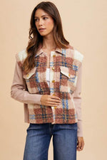 Annie Wear Faux Fur Plaid Button Up Jacket - Amexza