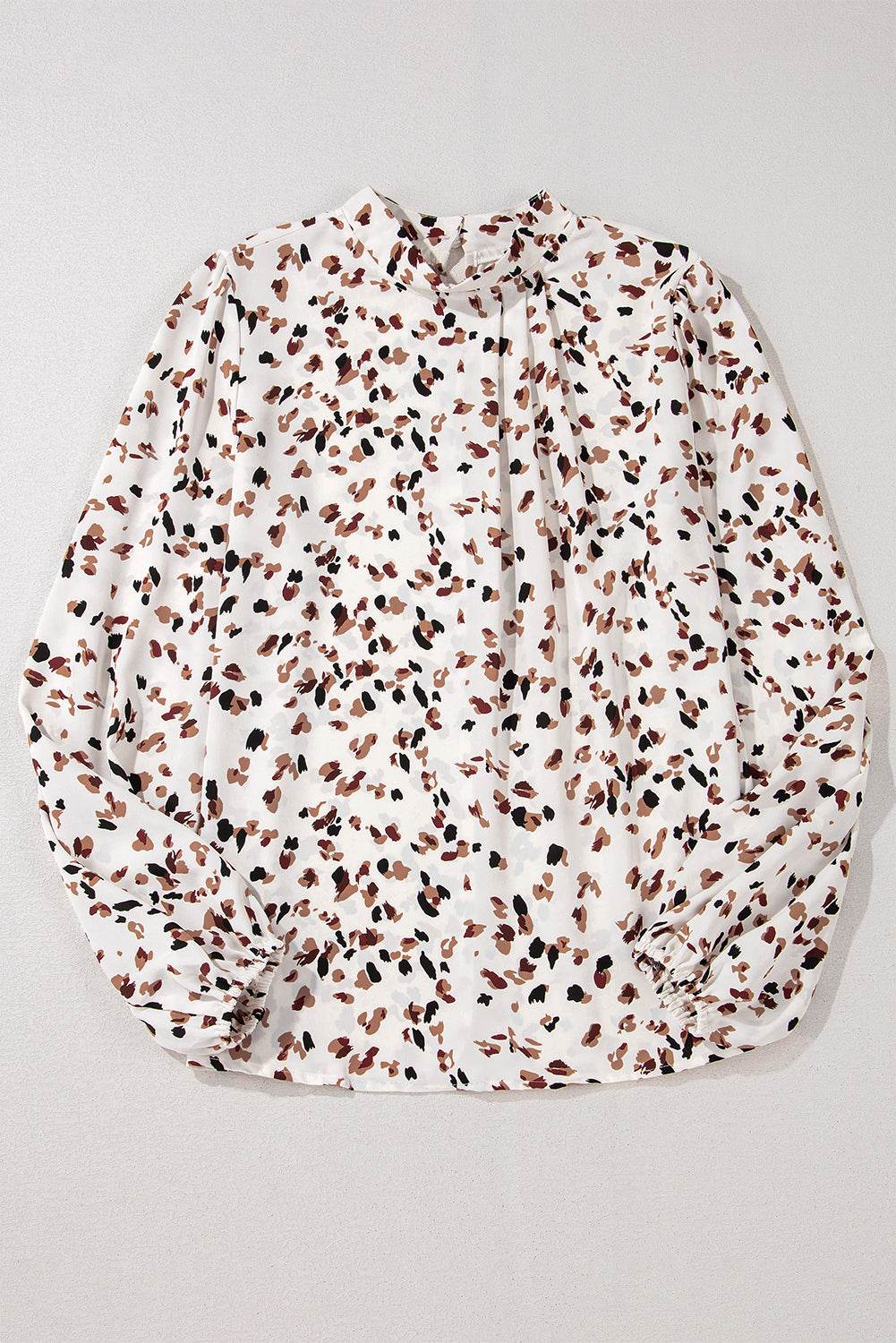 Printed Mock Neck Balloon Sleeve Blouse for a perfect OOTD – dress to impress outfits from Amexza