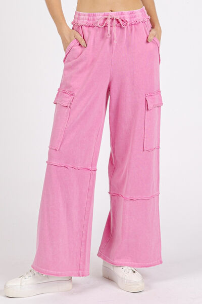 Mittoshop Mineral Wash Elastic Waist Cargo Wide Leg Pants Pink for a perfect OOTD – dress to impress outfits from Amexza