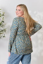 Heimish Full Size Floral Half Button Long Sleeve Blouse for a perfect OOTD – dress to impress outfits from Amexza