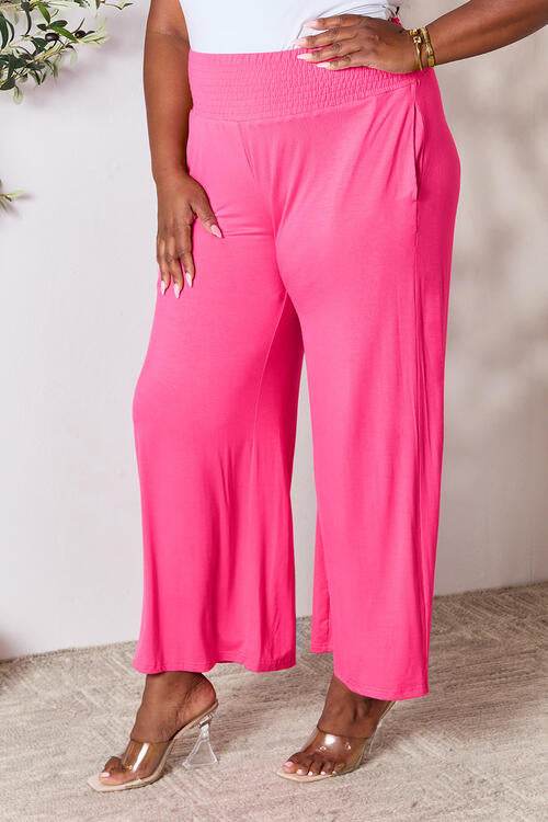 Basic Bae Full Size Smocked Wide Waistband Wide Leg Pants for a perfect OOTD – dress to impress outfits from Amexza