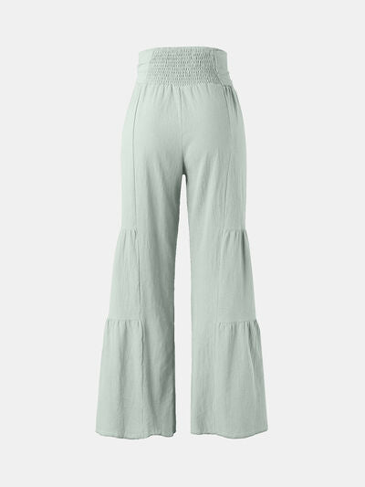 Tied Ruched Wide Leg Pants Light Green for a perfect OOTD – dress to impress outfits from Amexza