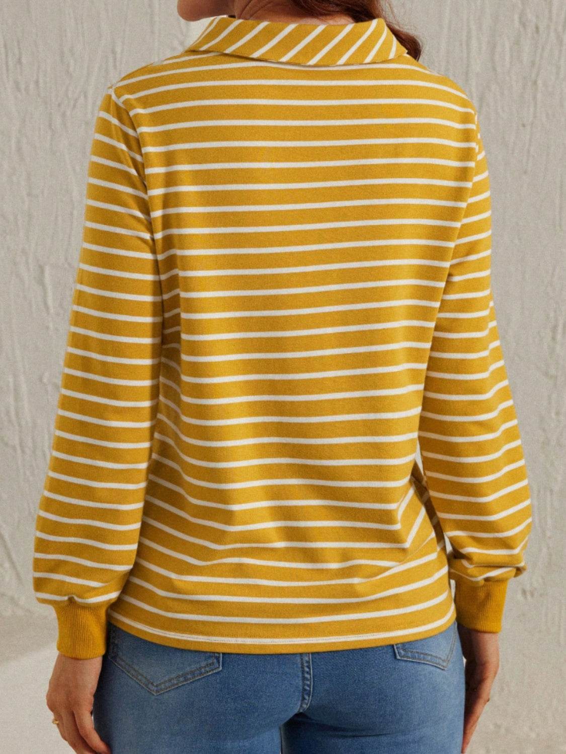 Striped Johnny Collar Long Sleeve T-Shirt for a perfect OOTD – dress to impress outfits from Amexza