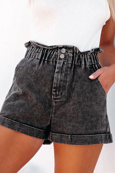 Paperbag Waist Denim Shorts with Pockets for a perfect OOTD – dress to impress outfits from Amexza