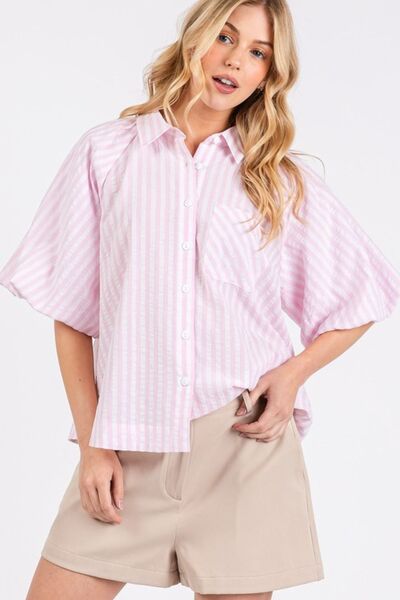 Mittoshop Button Down Striped Puff Sleeve Shirt for a perfect OOTD – dress to impress outfits from Amexza